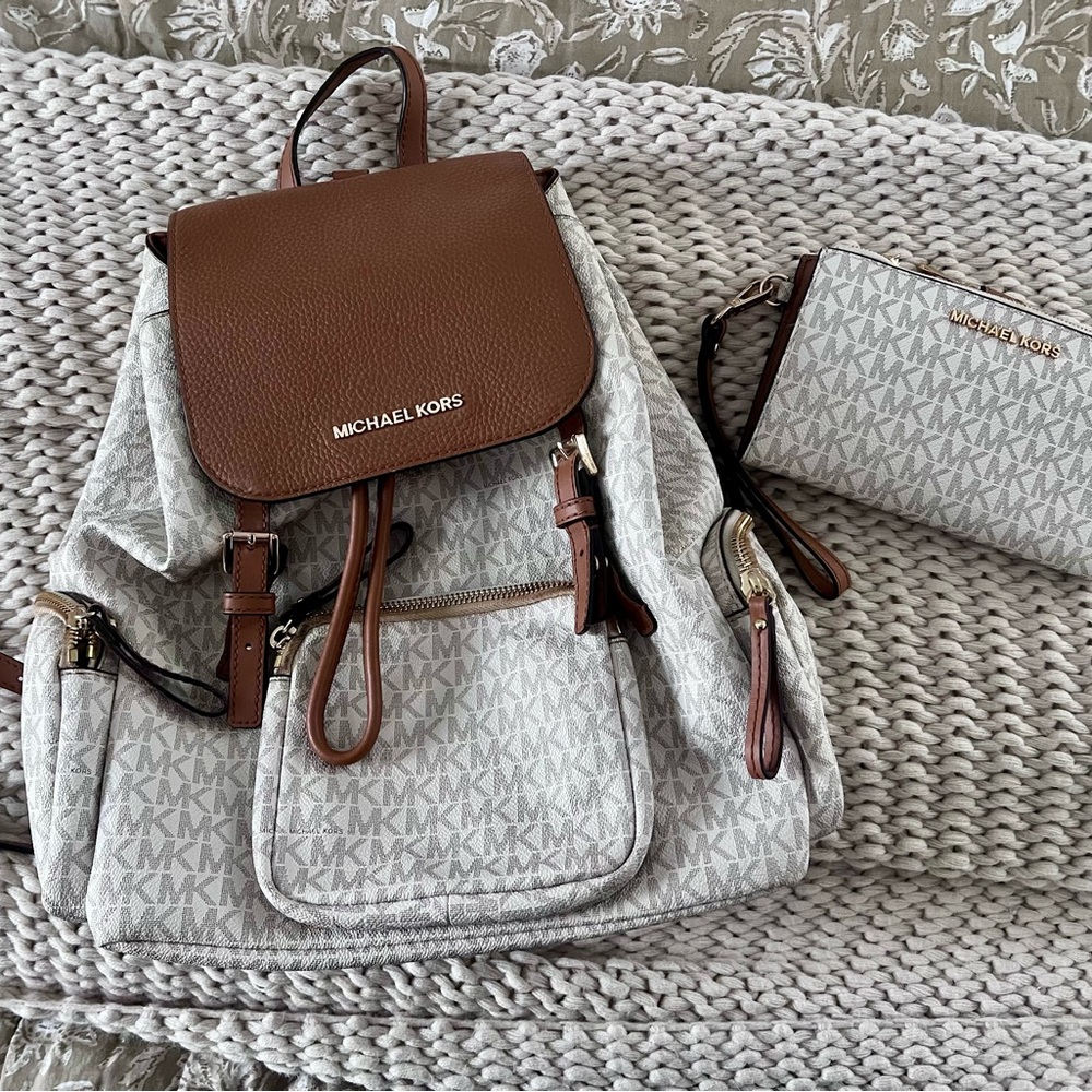 Michael Kors Brown and Grey Women's Backpack & Wallet